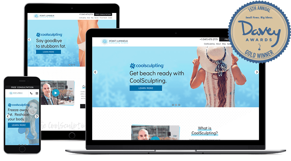 Point Lumineux CoolSculpting Sarasota's site as seen on a latop, tablet, and mobile devices.