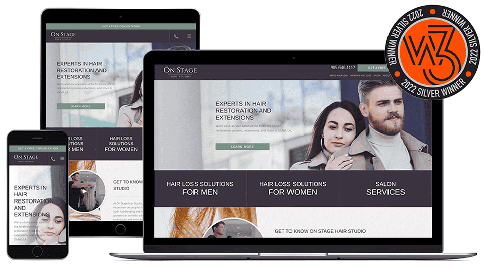 on stage hair studio's laptop tablet and mobile design