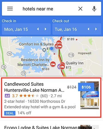 An example of the new "Map Pack" ad placement